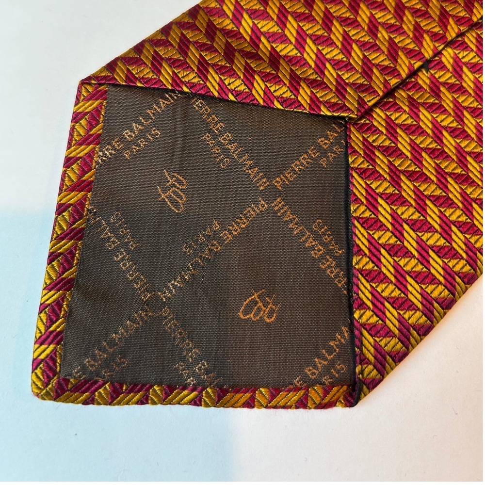 Pierre Balmain Couture 100% silk necktie vintage magenta pink gold geometric - Picture 4 of 5